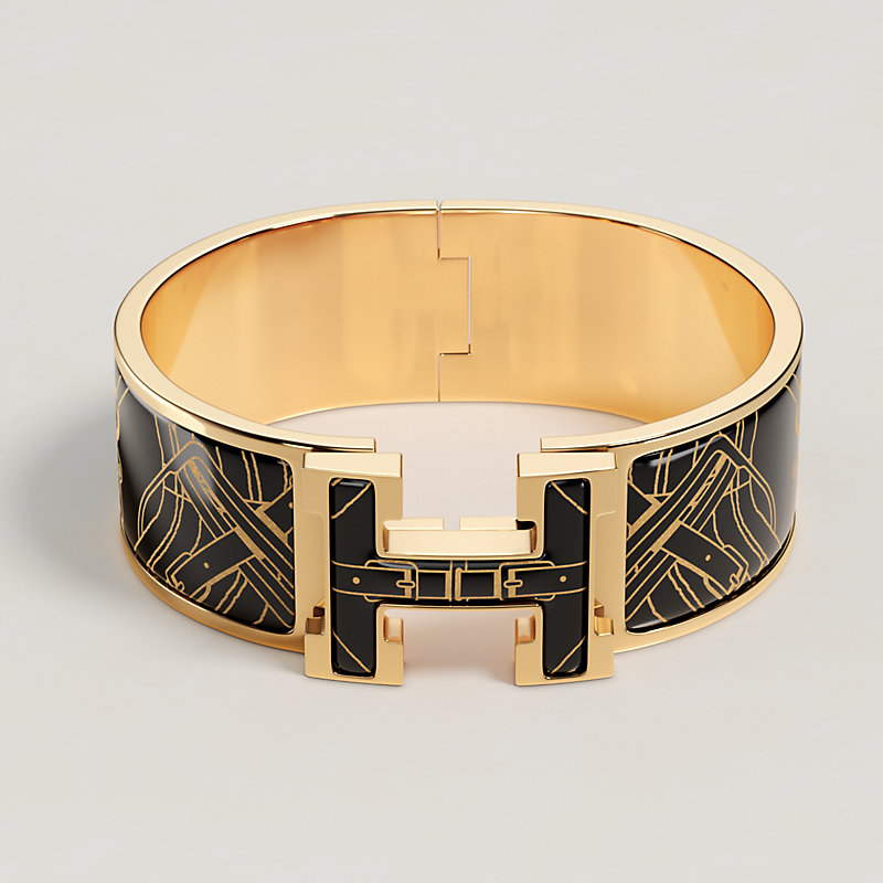 エナメルブレスレット 《クリック・クラックH/馬銜》 - ブラック